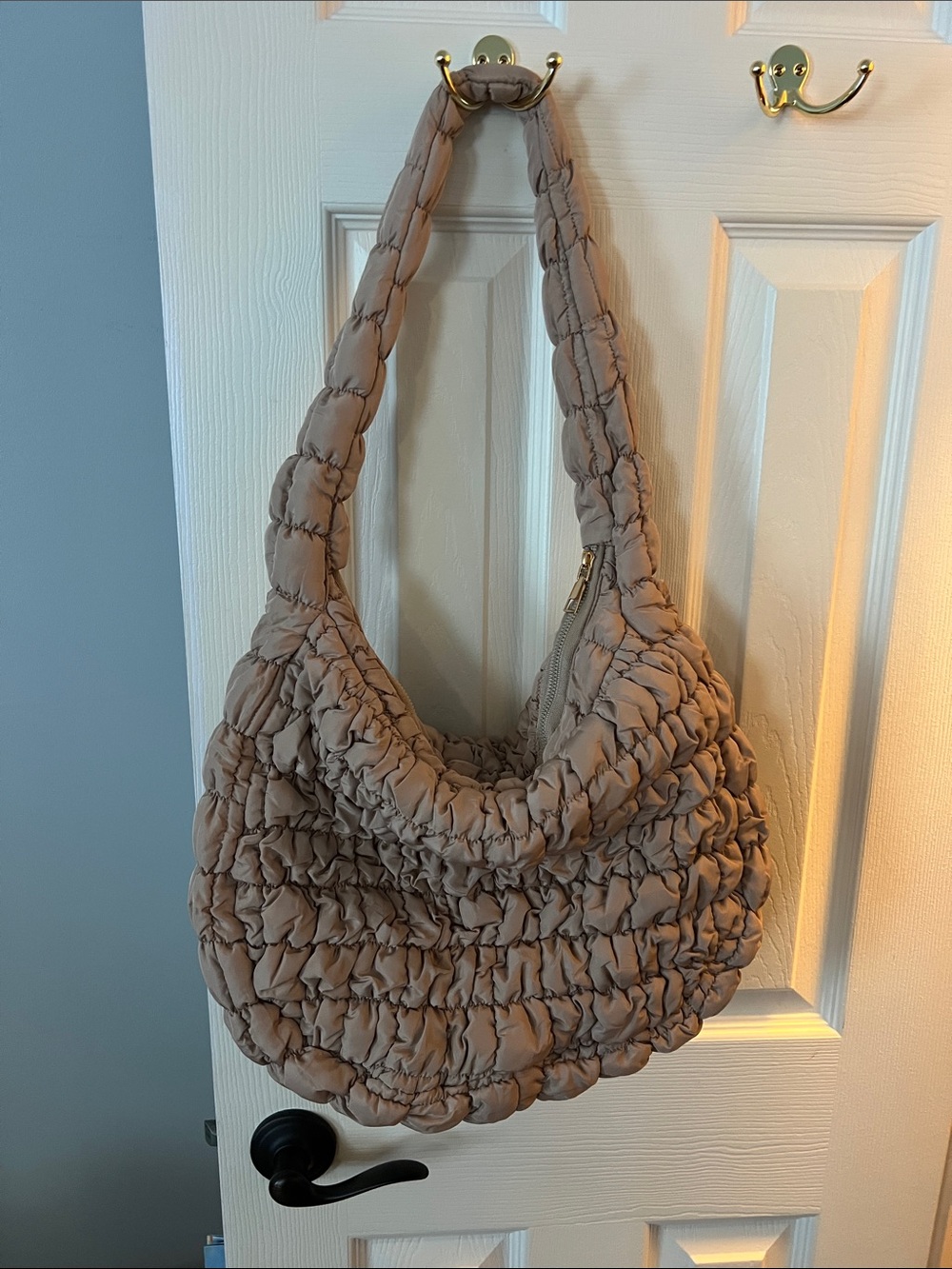 Beige Quilted Hobo Shoulder Bag - Stylish Everyday Tote